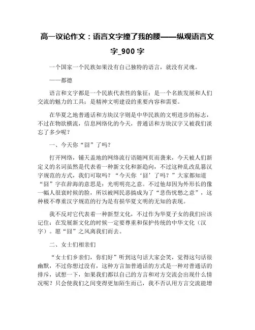 高一议论作文：语言文字撞了我的腰——纵观语言文字_900字