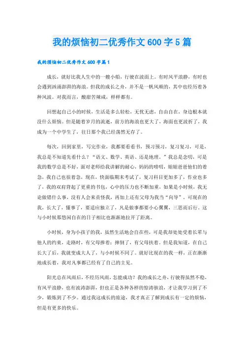 我的烦恼初二优秀作文600字5篇