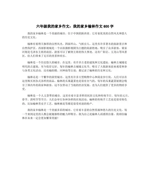 六年级我的家乡作文：我的家乡榆林作文600字