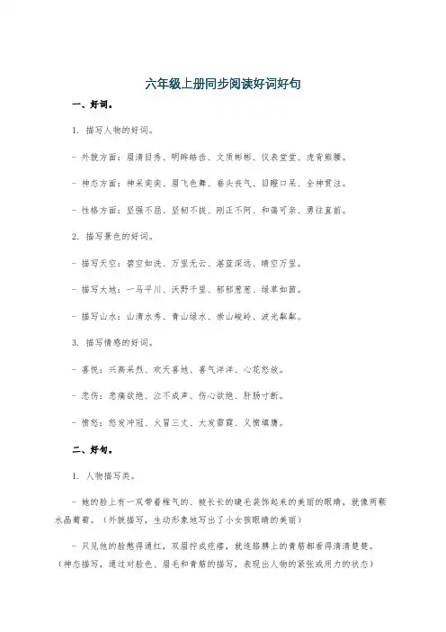 六年级上册同步阅读好词好句