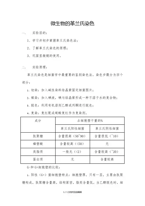 微生物的革兰氏染色实验报告