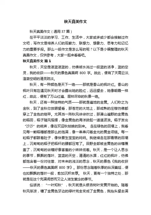秋天真美作文（通用37篇）