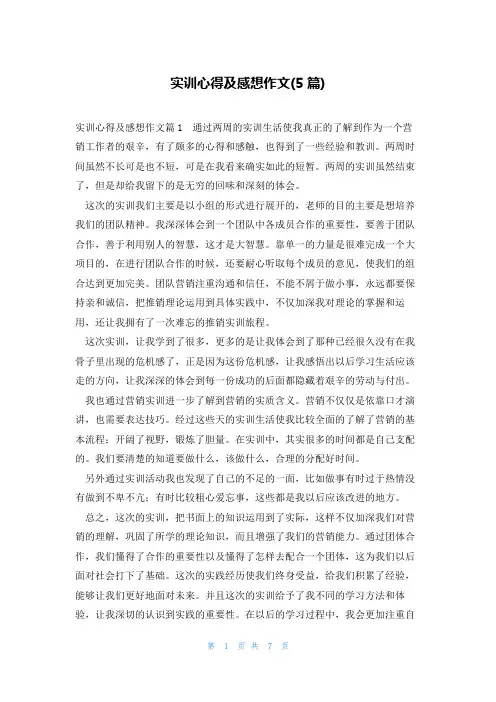 实训心得及感想作文(5篇)