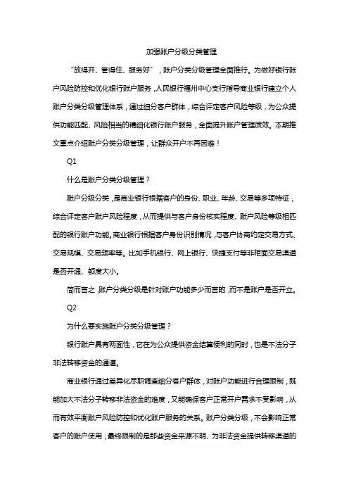 加强账户分级分类管理