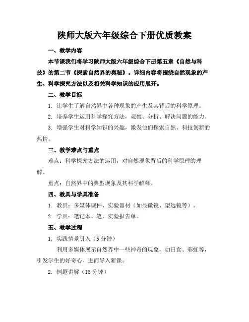 陕师大版六年级综合下册优质教案