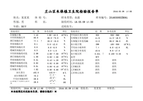 化验单模板样本 -  血常规