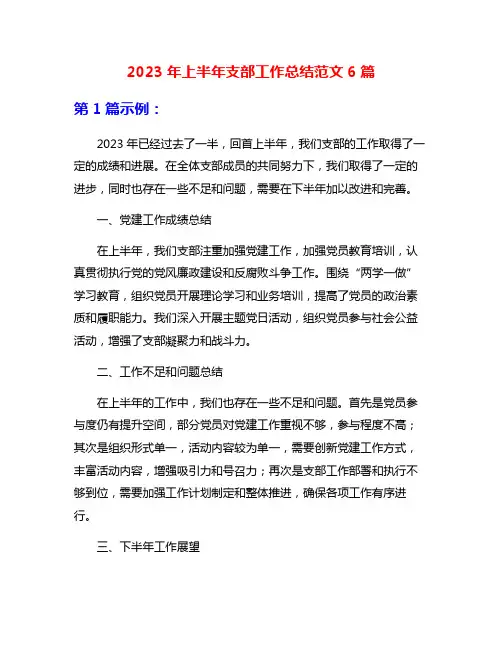 2023年上半年支部工作总结范文6篇