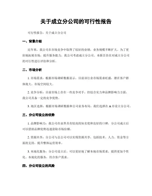 关于成立分公司的可行性报告