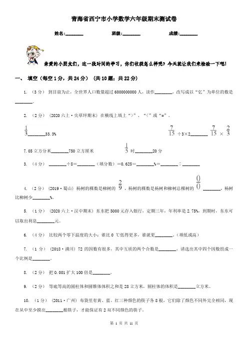 青海省西宁市小学数学六年级期末测试卷
