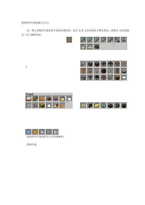 我的世界合成表配方大全