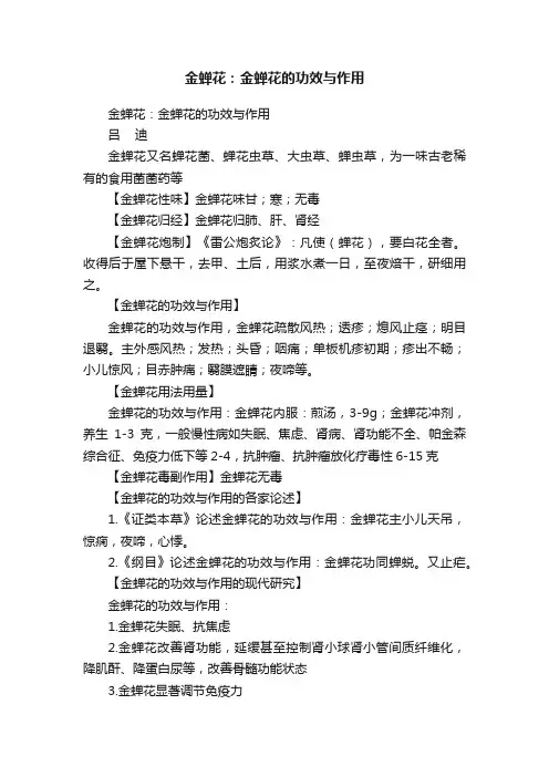 金蝉花：金蝉花的功效与作用