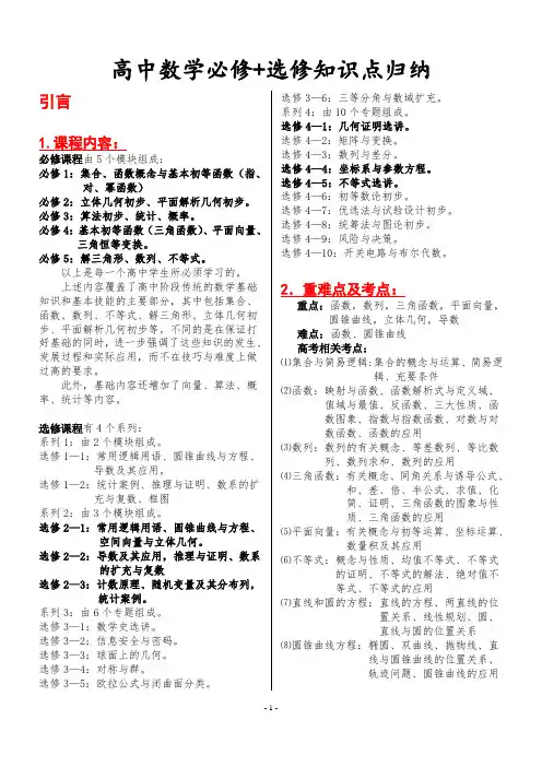 高中数学知识点归纳总结
