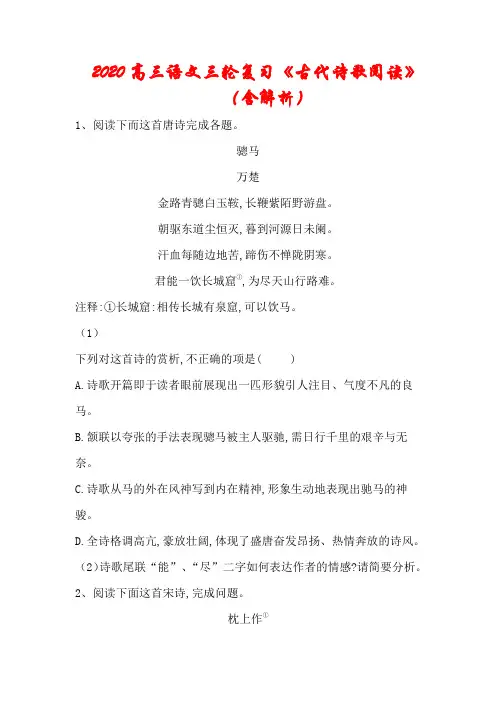 【通用版】2020年高三语文三轮复习易错点专题《古代诗歌阅读》(含解析)