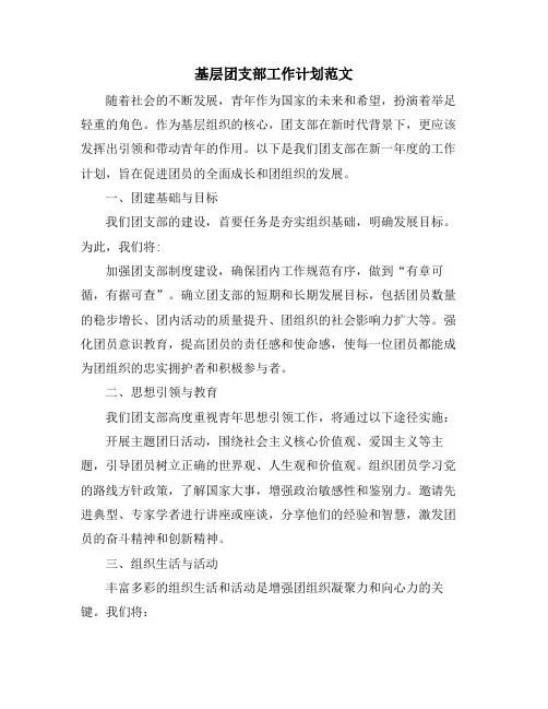 基层团支部工作计划范文