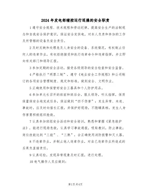 2024年发电部辅控运行巡操的安全职责(三篇)