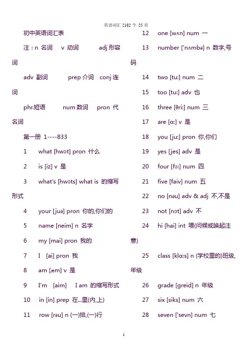 初中英语单词表大全2182个带音标