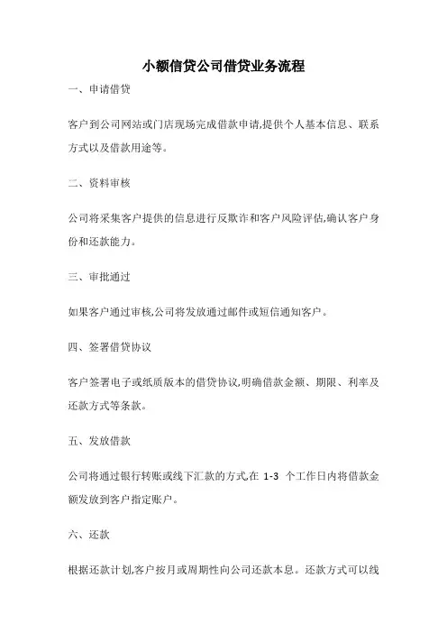 小额信贷公司借贷业务流程