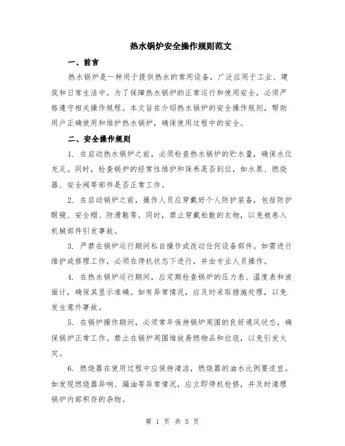 热水锅炉安全操作规则范文（二篇）