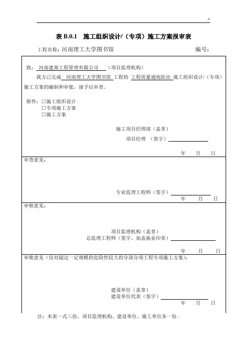 报审表(通用A,B,C类表格)