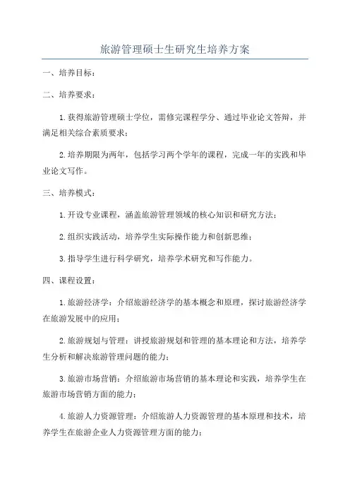 旅游管理硕士生研究生培养方案