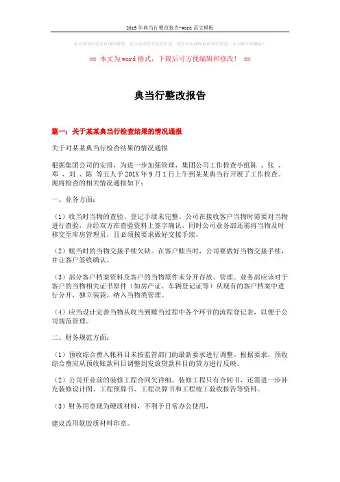 2019年典当行整改报告-word范文模板 (4页)