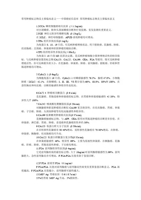 常用肿瘤标志物及主要临床意义