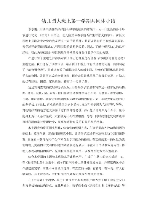 幼儿园大班上第一学期共同体小总结