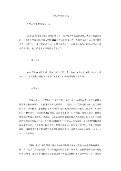 专题范文推荐：环境卫生整治简报