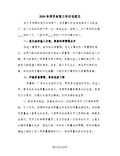 2024年项目经理工作计划范文（三篇）