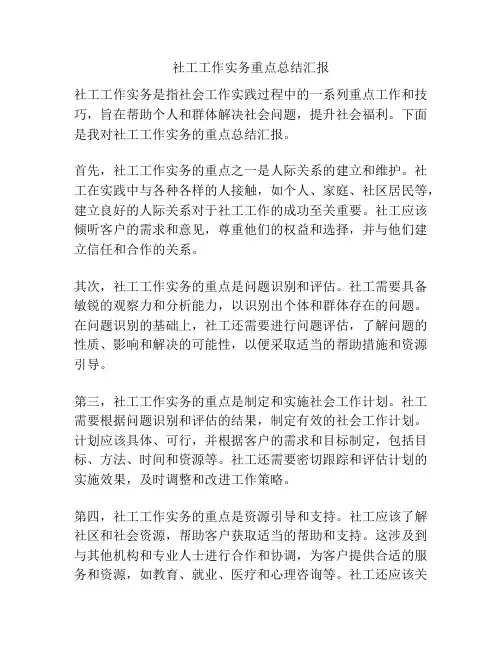 社工工作实务重点总结汇报