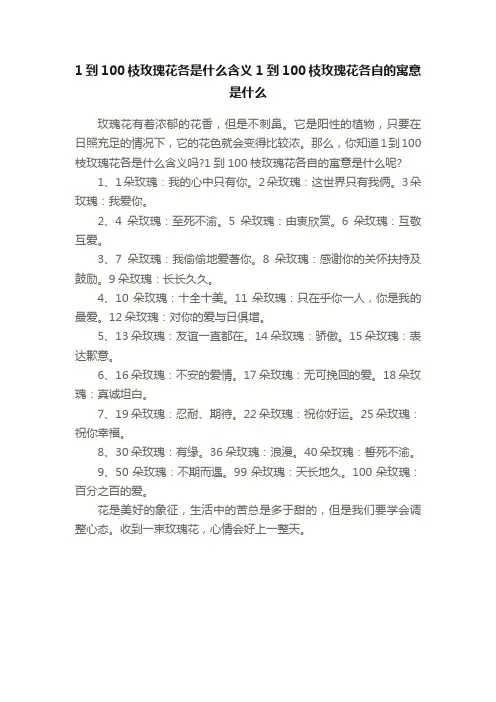 1到100枝玫瑰花各是什么含义1到100枝玫瑰花各自的寓意是什么