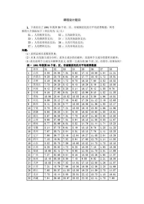 多元统计分析课程设计题目Word版