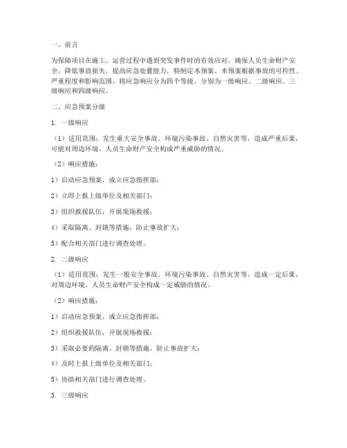 项目应急预案分级及响应