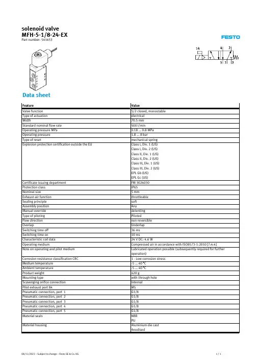费斯托（Festo）MFH-5-1 8-24-EX电动阀门数据手册说明书