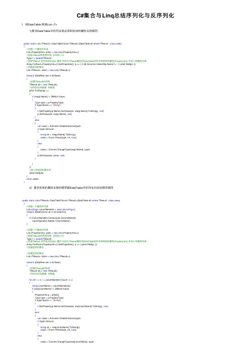 C#集合与Linq总结序列化与反序列化