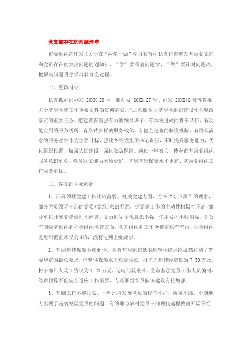 党支部存在的问题清单