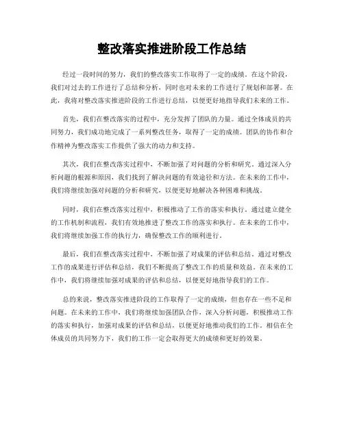 整改落实推进阶段工作总结