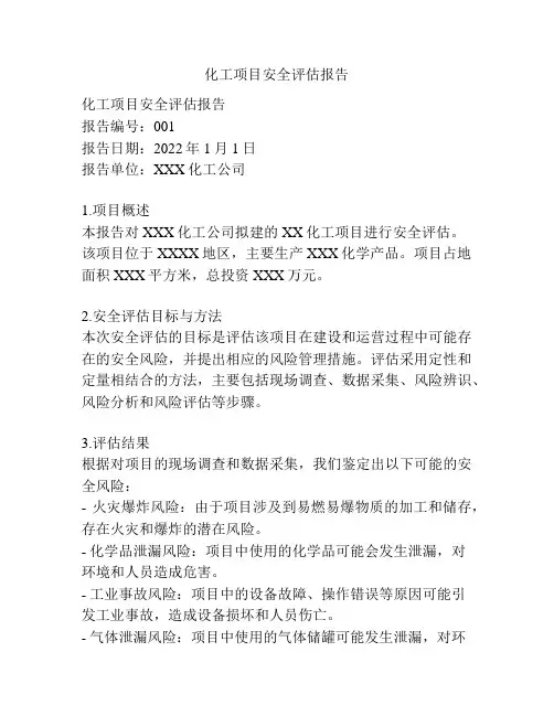 化工项目安全评估报告