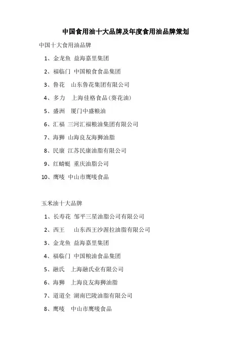中国食用油十大品牌及年度食用油品牌策划