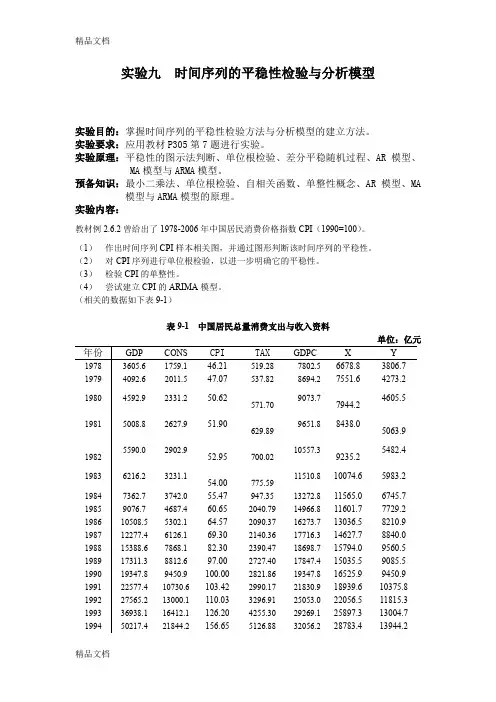 (整理)实验九时间序列的平稳性检验与分析模型.