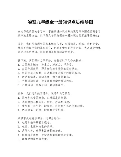 物理九年级全一册知识点思维导图