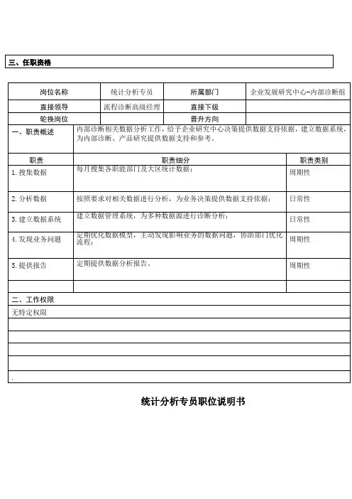 统计分析专员职位说明书