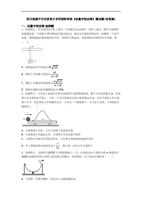 四川省遂宁市安居育才卓同国际学校《动量守恒定律》测试题(含答案)