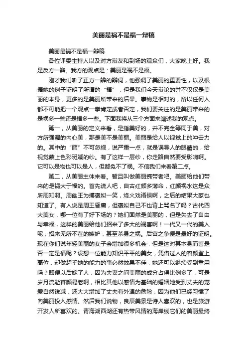 美丽是祸不是福一辩稿