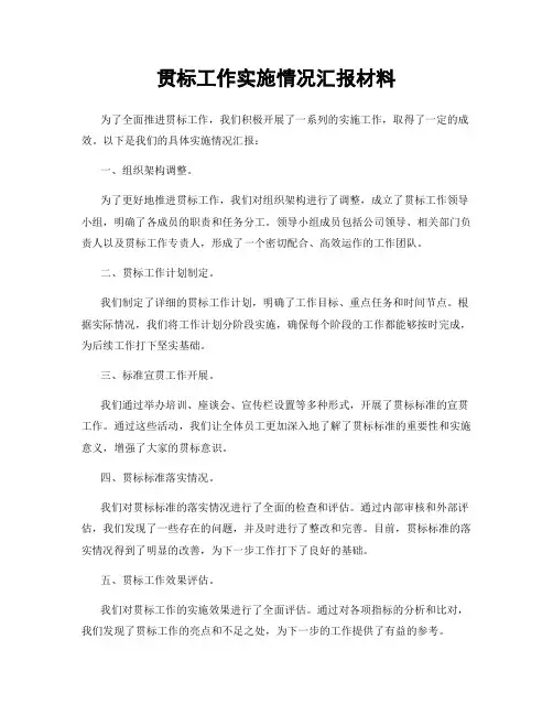 贯标工作实施情况汇报材料