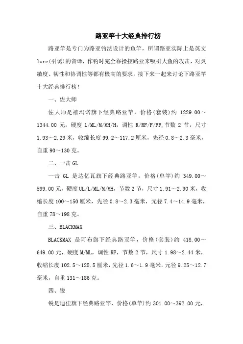 钓鱼技巧之钓具：路亚竿十大经典排行榜