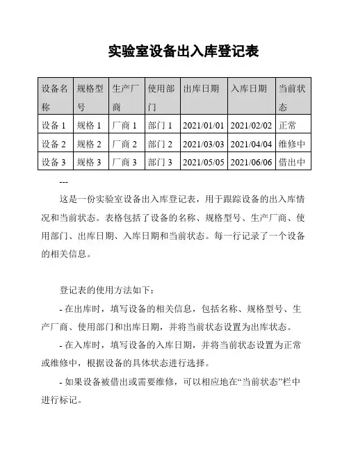 实验室设备出入库登记表