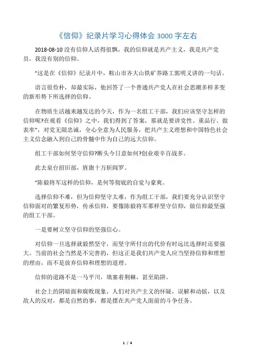 《信仰》纪录片学习心得体会3000字左右