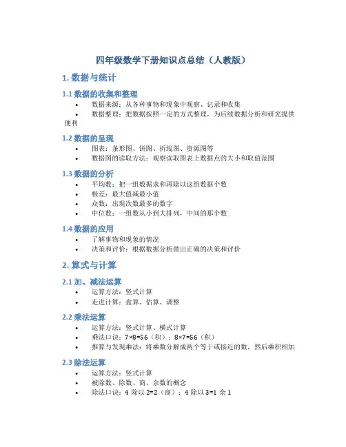 四年级数学下册知识点总结(人教版)