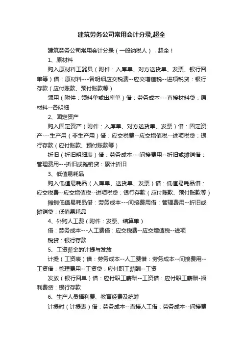 建筑劳务公司常用会计分录,超全